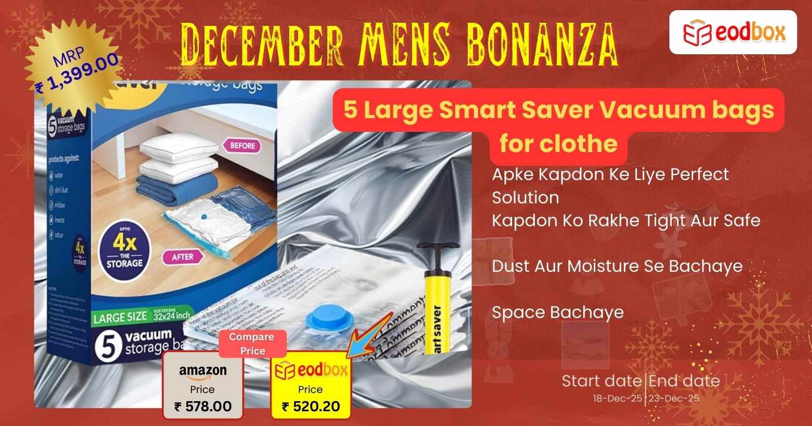 5 Large Smart Saver Vacuum bags for clothes with pump for Clothes 886