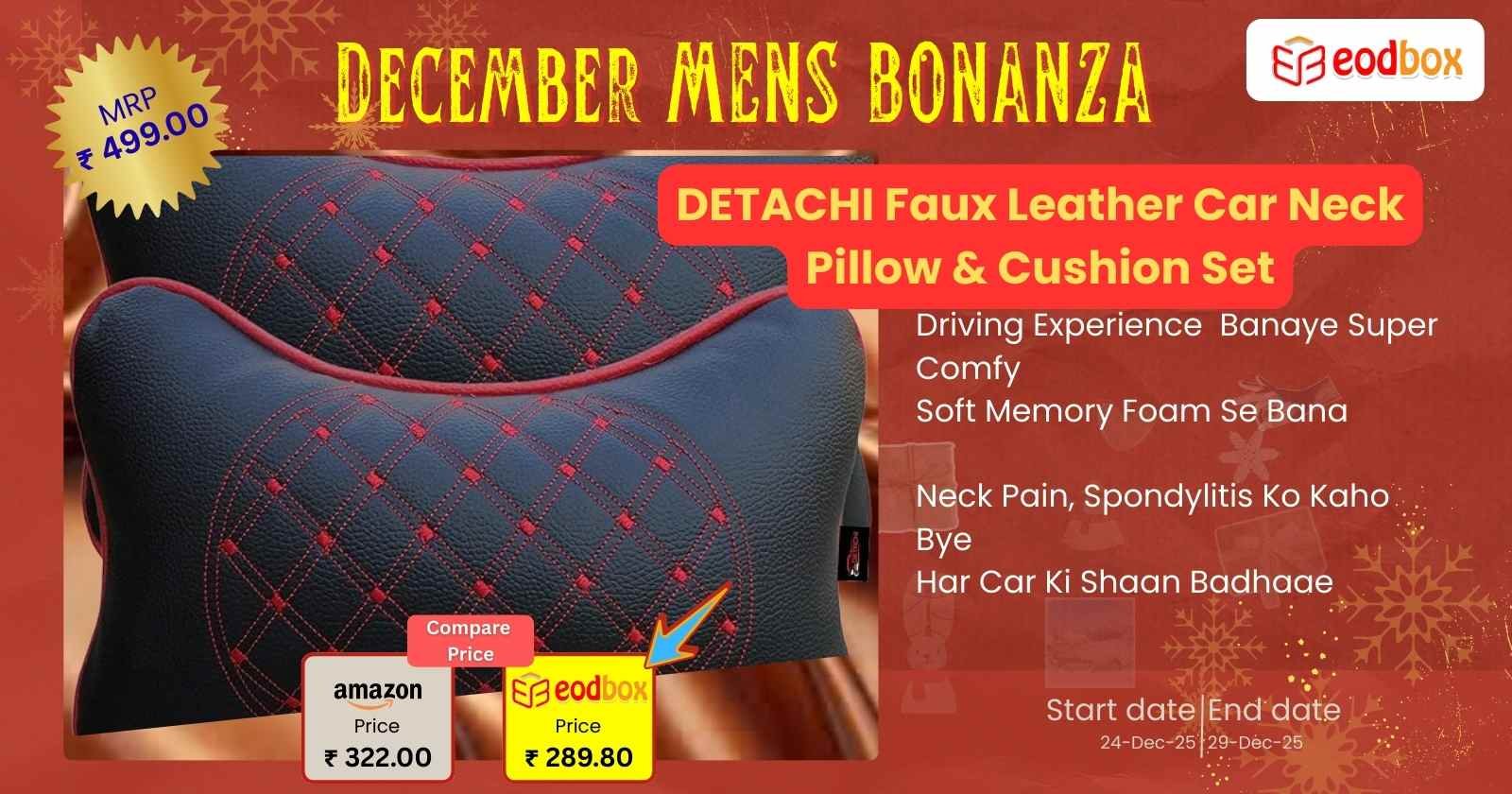 DETACHI Faux Leather Car Neck Rest Pillow/Cushion Set 891