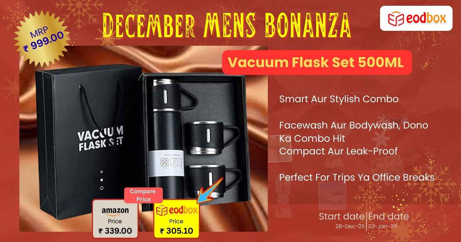 Vacuum Flask Set 500ML Stainless Steel Thermos Bottle with 2 Steel Cups 895