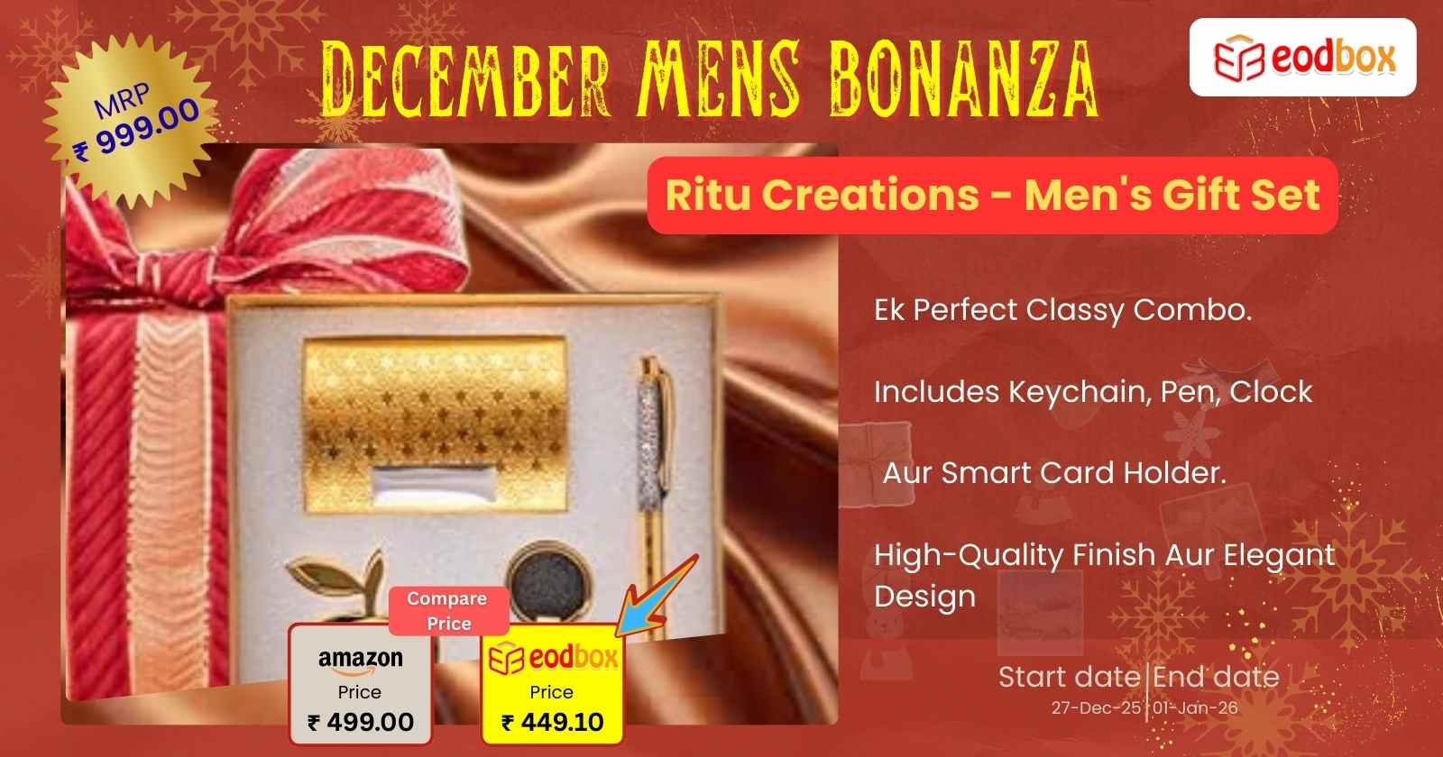 Ritu Creations - Men's Gift Set with Table Clock, Metal Keychain, Card Holder and Crystal Pen Set 894