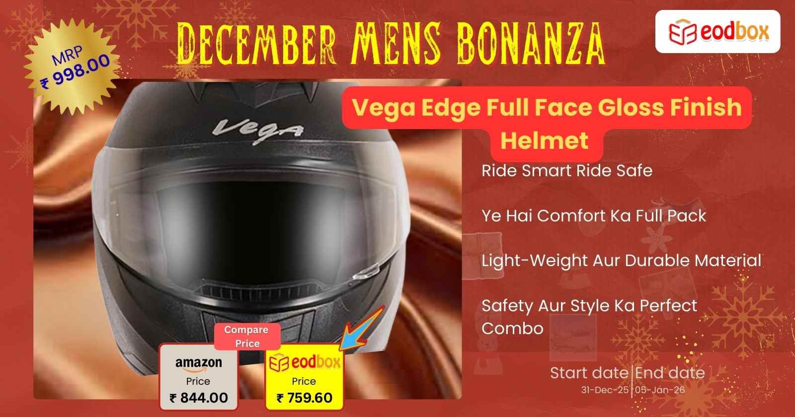 Vega Edge ISI Certified Full Face Gloss Finish Helmet  898